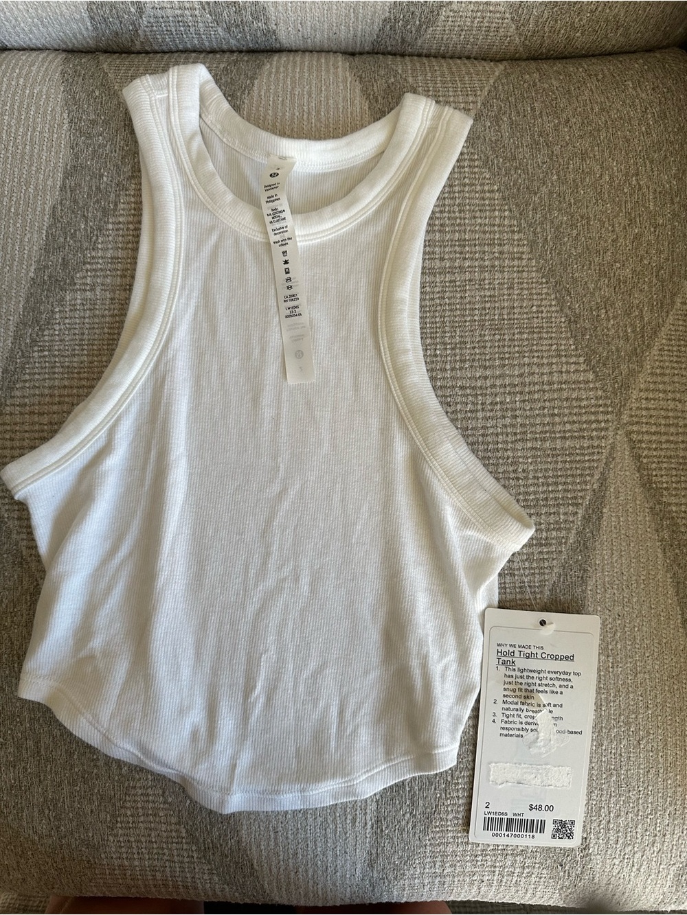 lululemon athletica White Ribbed Cropped Tank